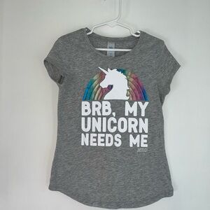 Justice Gray Tee with Unicorn and Rainbow